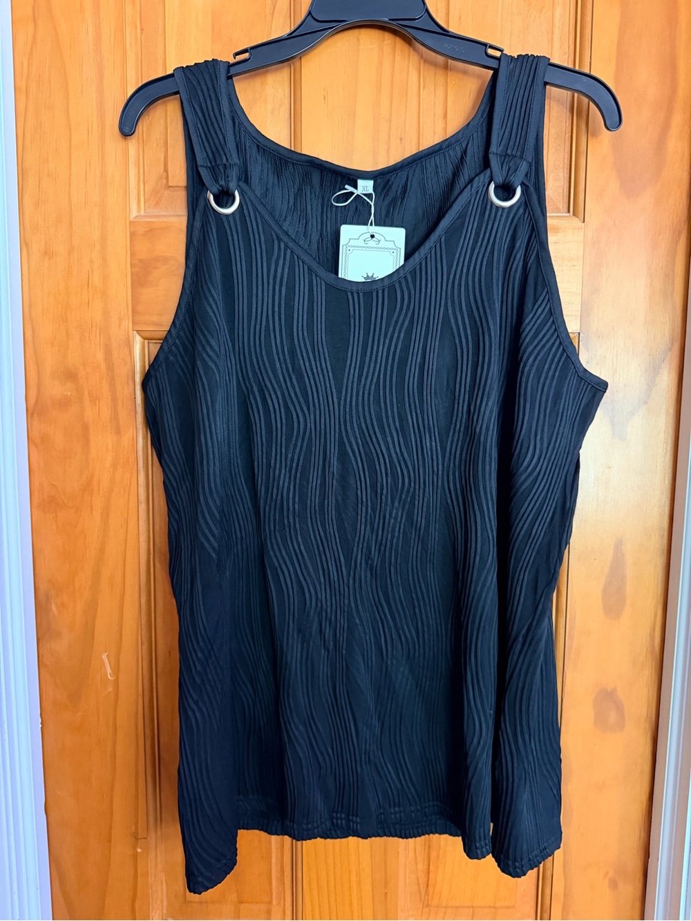 Black Textured Ring-Strap Sleeveless Top
